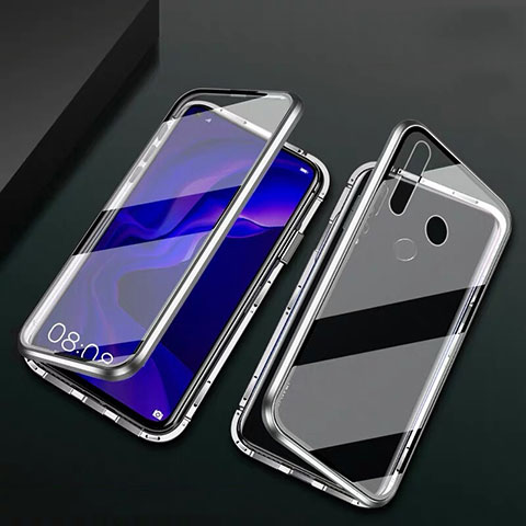 Coque Rebord Bumper Luxe Aluminum Metal Miroir 360 Degres Housse Etui Aimant T06 pour Huawei Nova 4e Argent