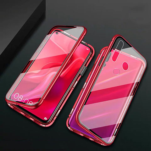 Coque Rebord Bumper Luxe Aluminum Metal Miroir 360 Degres Housse Etui Aimant T06 pour Huawei Nova 4e Rouge