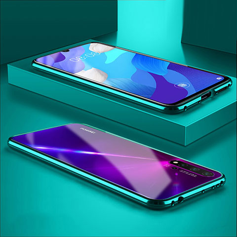 Coque Rebord Bumper Luxe Aluminum Metal Miroir 360 Degres Housse Etui Aimant T06 pour Huawei Nova 5 Cyan