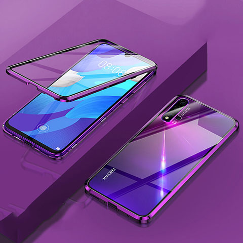 Coque Rebord Bumper Luxe Aluminum Metal Miroir 360 Degres Housse Etui Aimant T06 pour Huawei Nova 5 Pro Violet