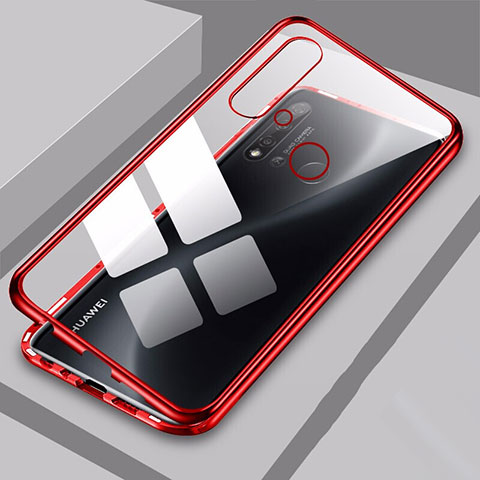 Coque Rebord Bumper Luxe Aluminum Metal Miroir 360 Degres Housse Etui Aimant T06 pour Huawei Nova 5i Rouge