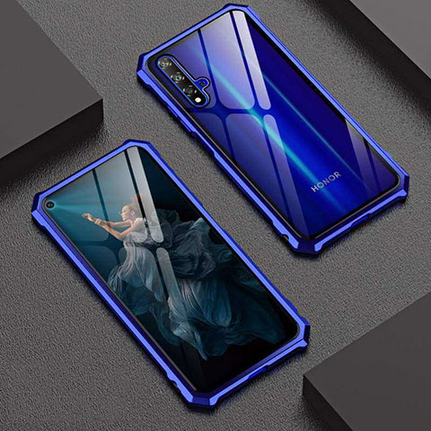 Coque Rebord Bumper Luxe Aluminum Metal Miroir 360 Degres Housse Etui Aimant T06 pour Huawei Nova 5T Bleu