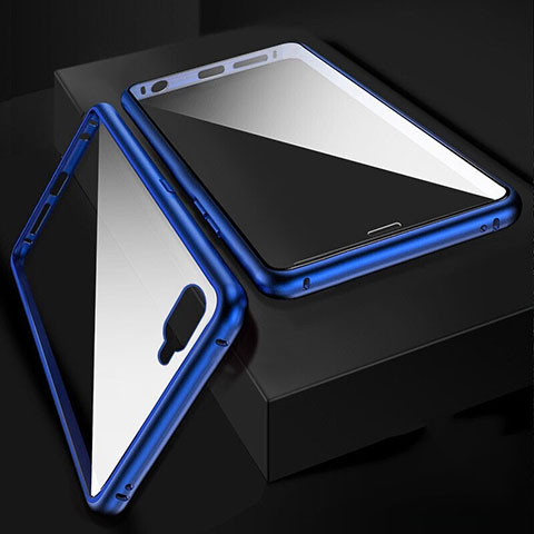 Coque Rebord Bumper Luxe Aluminum Metal Miroir 360 Degres Housse Etui Aimant T06 pour Oppo R17 Neo Bleu