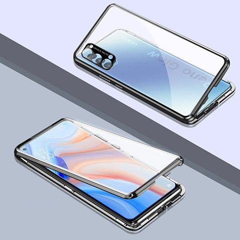 Coque Rebord Bumper Luxe Aluminum Metal Miroir 360 Degres Housse Etui Aimant T06 pour Oppo Reno4 5G Noir