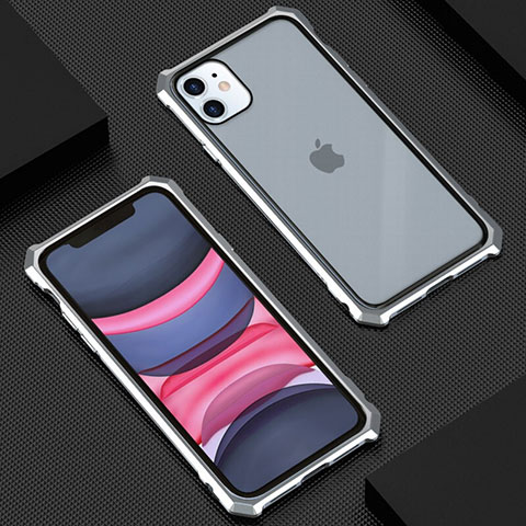 Coque Rebord Bumper Luxe Aluminum Metal Miroir 360 Degres Housse Etui Aimant T07 pour Apple iPhone 11 Argent