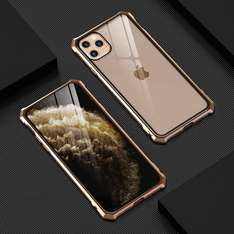 Coque Rebord Bumper Luxe Aluminum Metal Miroir 360 Degres Housse Etui Aimant T07 pour Apple iPhone 11 Pro Or