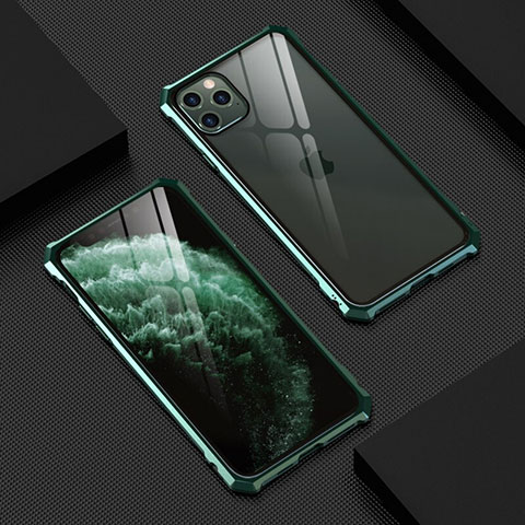 Coque Rebord Bumper Luxe Aluminum Metal Miroir 360 Degres Housse Etui Aimant T07 pour Apple iPhone 11 Pro Vert