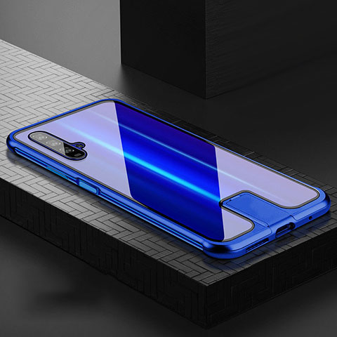 Coque Rebord Bumper Luxe Aluminum Metal Miroir 360 Degres Housse Etui Aimant T07 pour Huawei Honor 20S Bleu