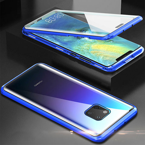 Coque Rebord Bumper Luxe Aluminum Metal Miroir 360 Degres Housse Etui Aimant T07 pour Huawei Mate 20 Pro Bleu