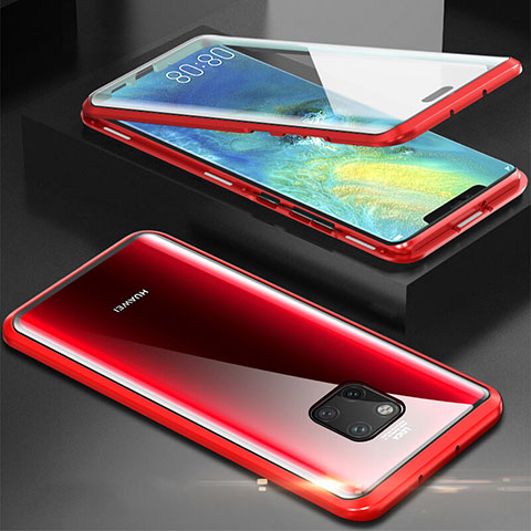 Coque Rebord Bumper Luxe Aluminum Metal Miroir 360 Degres Housse Etui Aimant T07 pour Huawei Mate 20 Pro Rouge