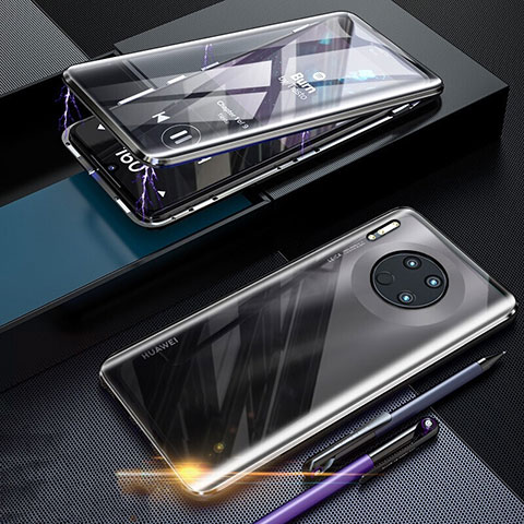 Coque Rebord Bumper Luxe Aluminum Metal Miroir 360 Degres Housse Etui Aimant T07 pour Huawei Mate 30 Pro 5G Noir