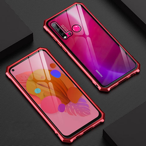 Coque Rebord Bumper Luxe Aluminum Metal Miroir 360 Degres Housse Etui Aimant T07 pour Huawei Nova 5i Rouge