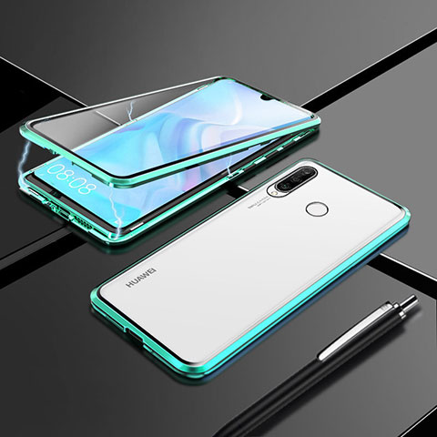 Coque Rebord Bumper Luxe Aluminum Metal Miroir 360 Degres Housse Etui Aimant T07 pour Huawei P30 Lite Vert