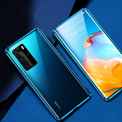 Coque Rebord Bumper Luxe Aluminum Metal Miroir 360 Degres Housse Etui Aimant T07 pour Huawei P40 Pro Bleu