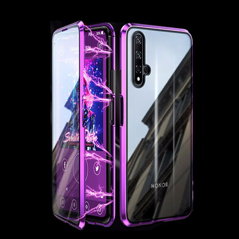 Coque Rebord Bumper Luxe Aluminum Metal Miroir 360 Degres Housse Etui Aimant T08 pour Huawei Honor 20 Violet