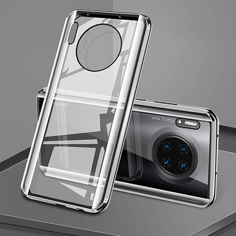 Coque Rebord Bumper Luxe Aluminum Metal Miroir 360 Degres Housse Etui Aimant T08 pour Huawei Mate 30 Pro Argent