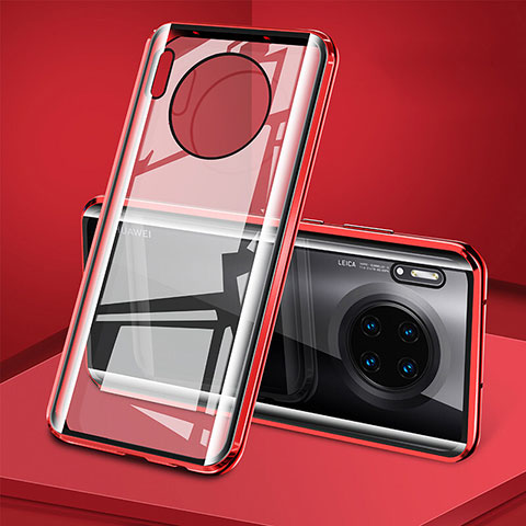 Coque Rebord Bumper Luxe Aluminum Metal Miroir 360 Degres Housse Etui Aimant T08 pour Huawei Mate 30 Pro Rouge