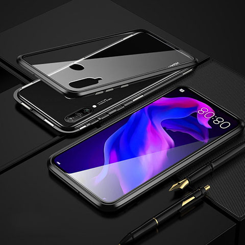 Coque Rebord Bumper Luxe Aluminum Metal Miroir 360 Degres Housse Etui Aimant T08 pour Huawei Nova 4e Noir