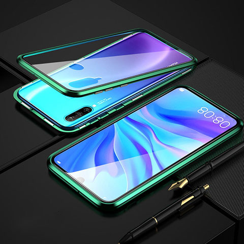 Coque Rebord Bumper Luxe Aluminum Metal Miroir 360 Degres Housse Etui Aimant T08 pour Huawei Nova 4e Vert