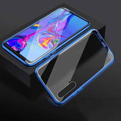 Coque Rebord Bumper Luxe Aluminum Metal Miroir 360 Degres Housse Etui Aimant T08 pour Huawei Nova 5 Bleu