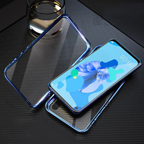 Coque Rebord Bumper Luxe Aluminum Metal Miroir 360 Degres Housse Etui Aimant T08 pour Huawei Nova 5i Bleu