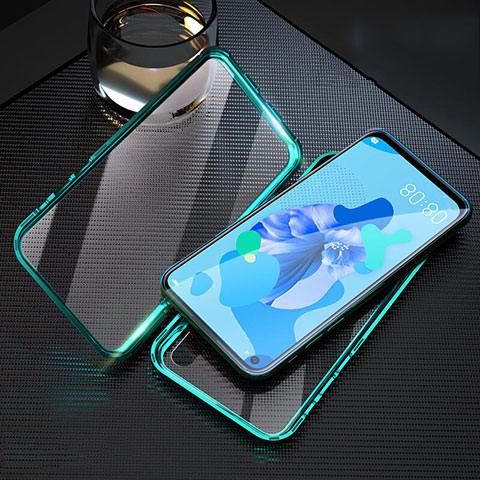 Coque Rebord Bumper Luxe Aluminum Metal Miroir 360 Degres Housse Etui Aimant T08 pour Huawei Nova 5i Cyan