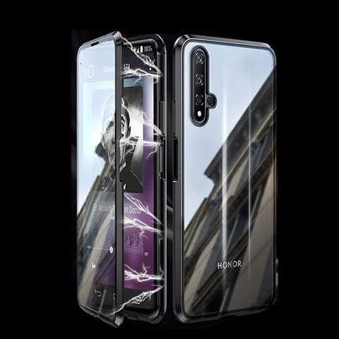 Coque Rebord Bumper Luxe Aluminum Metal Miroir 360 Degres Housse Etui Aimant T08 pour Huawei Nova 5T Noir