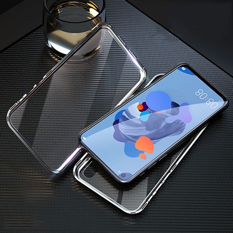 Coque Rebord Bumper Luxe Aluminum Metal Miroir 360 Degres Housse Etui Aimant T08 pour Huawei P20 Lite (2019) Argent