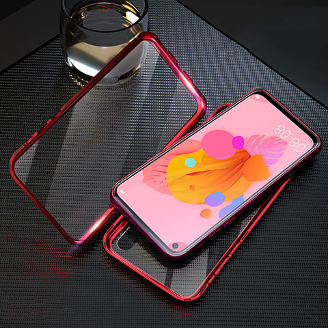 Coque Rebord Bumper Luxe Aluminum Metal Miroir 360 Degres Housse Etui Aimant T08 pour Huawei P20 Lite (2019) Rouge