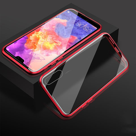 Coque Rebord Bumper Luxe Aluminum Metal Miroir 360 Degres Housse Etui Aimant T08 pour Huawei P20 Rouge