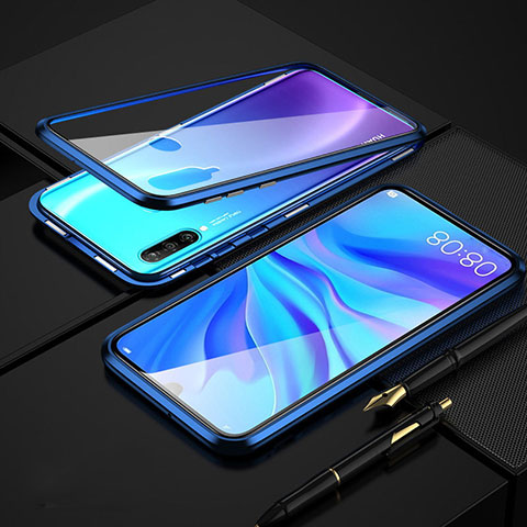 Coque Rebord Bumper Luxe Aluminum Metal Miroir 360 Degres Housse Etui Aimant T08 pour Huawei P30 Lite XL Bleu