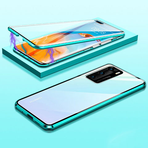 Coque Rebord Bumper Luxe Aluminum Metal Miroir 360 Degres Housse Etui Aimant T08 pour Huawei P40 Vert