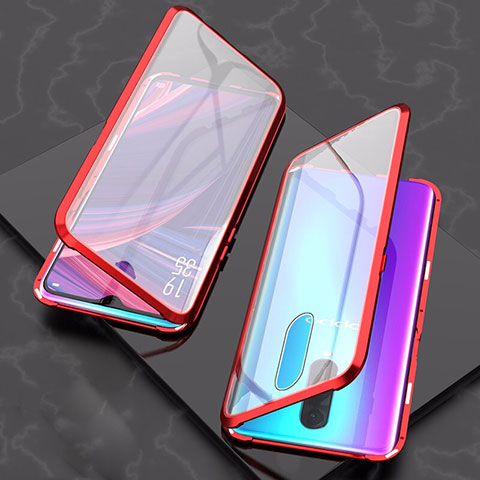 Coque Rebord Bumper Luxe Aluminum Metal Miroir 360 Degres Housse Etui Aimant T08 pour Oppo R17 Pro Rouge