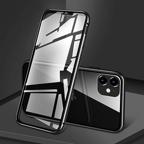 Coque Rebord Bumper Luxe Aluminum Metal Miroir 360 Degres Housse Etui Aimant T09 pour Apple iPhone 11 Noir