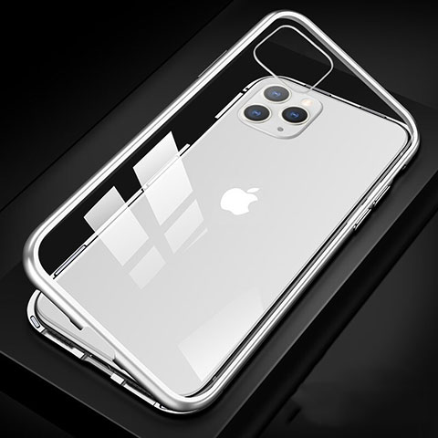 Coque Rebord Bumper Luxe Aluminum Metal Miroir 360 Degres Housse Etui Aimant T09 pour Apple iPhone 11 Pro Max Blanc