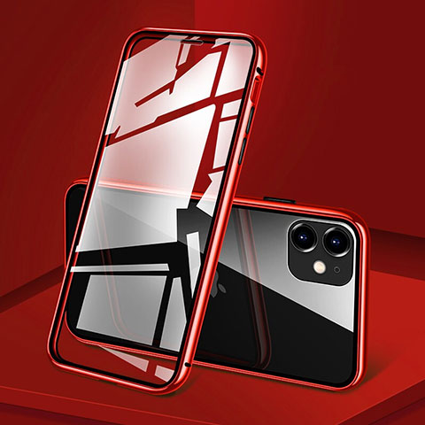 Coque Rebord Bumper Luxe Aluminum Metal Miroir 360 Degres Housse Etui Aimant T09 pour Apple iPhone 11 Rouge