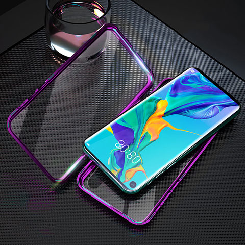 Coque Rebord Bumper Luxe Aluminum Metal Miroir 360 Degres Housse Etui Aimant T09 pour Huawei Honor 20 Violet