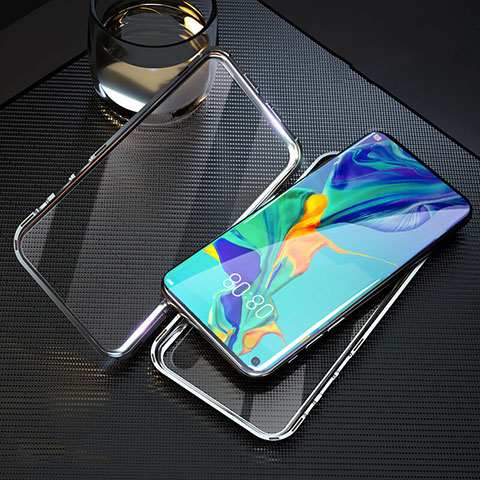 Coque Rebord Bumper Luxe Aluminum Metal Miroir 360 Degres Housse Etui Aimant T09 pour Huawei Honor 20S Argent