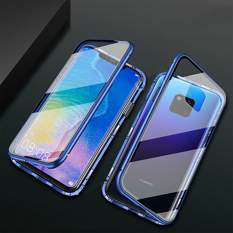 Coque Rebord Bumper Luxe Aluminum Metal Miroir 360 Degres Housse Etui Aimant T09 pour Huawei Mate 20 Pro Bleu