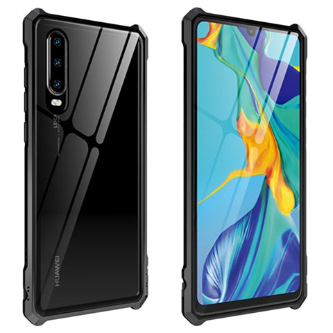 Coque Rebord Bumper Luxe Aluminum Metal Miroir 360 Degres Housse Etui Aimant T09 pour Huawei P30 Noir