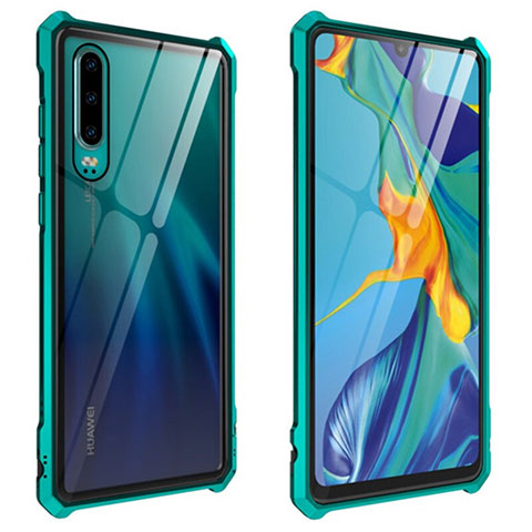 Coque Rebord Bumper Luxe Aluminum Metal Miroir 360 Degres Housse Etui Aimant T09 pour Huawei P30 Vert