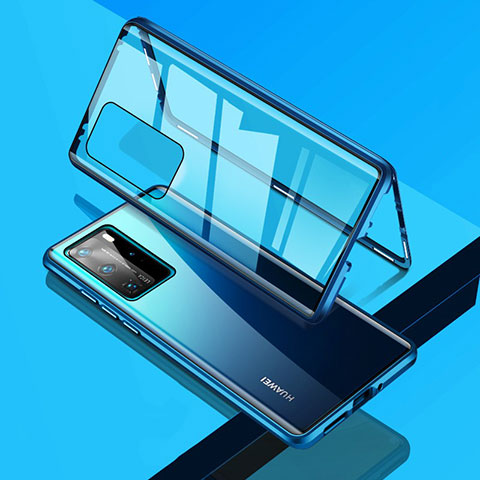 Coque Rebord Bumper Luxe Aluminum Metal Miroir 360 Degres Housse Etui Aimant T09 pour Huawei P40 Pro Bleu