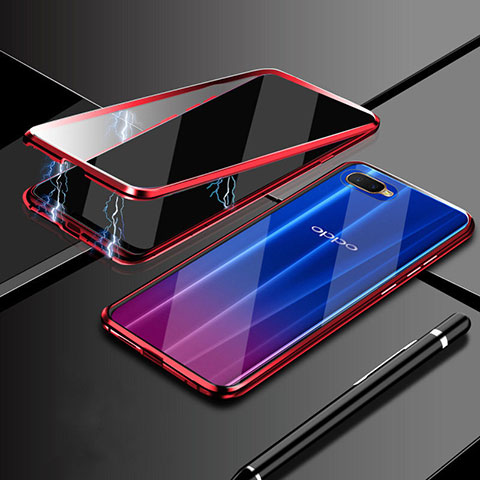 Coque Rebord Bumper Luxe Aluminum Metal Miroir 360 Degres Housse Etui Aimant T09 pour Oppo K1 Rouge