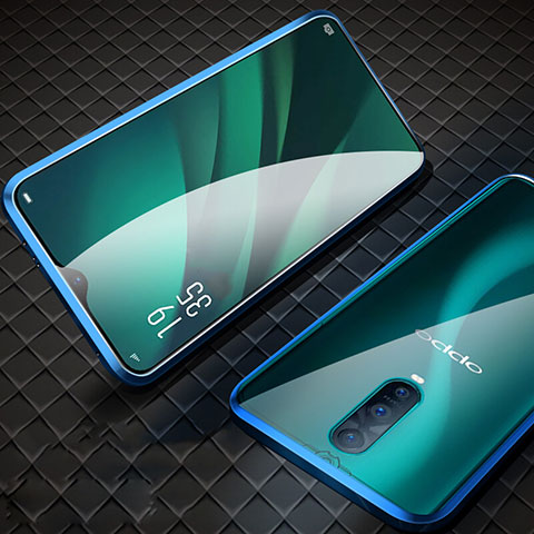 Coque Rebord Bumper Luxe Aluminum Metal Miroir 360 Degres Housse Etui Aimant T09 pour Oppo RX17 Pro Bleu