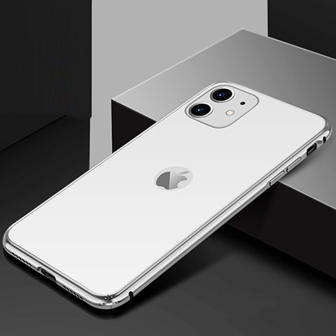 Coque Rebord Bumper Luxe Aluminum Metal Miroir 360 Degres Housse Etui Aimant T10 pour Apple iPhone 11 Blanc