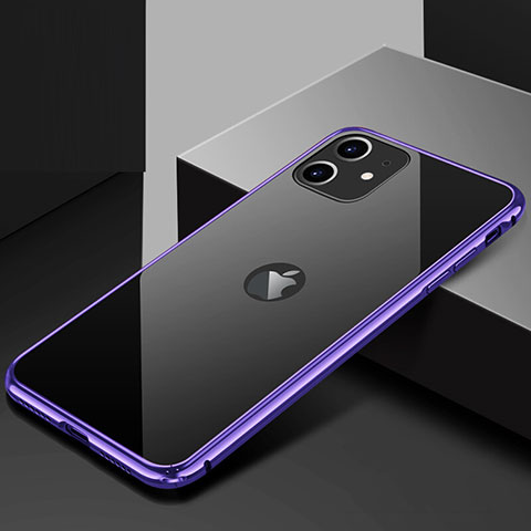 Coque Rebord Bumper Luxe Aluminum Metal Miroir 360 Degres Housse Etui Aimant T10 pour Apple iPhone 11 Violet