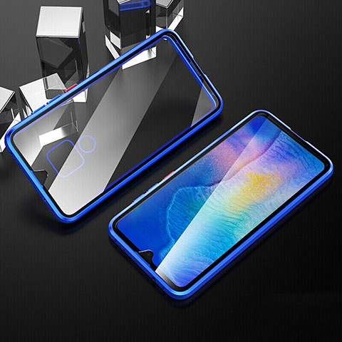 Coque Rebord Bumper Luxe Aluminum Metal Miroir 360 Degres Housse Etui Aimant T10 pour Huawei Mate 20 Bleu