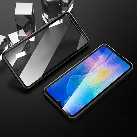 Coque Rebord Bumper Luxe Aluminum Metal Miroir 360 Degres Housse Etui Aimant T10 pour Huawei Mate 20 Noir