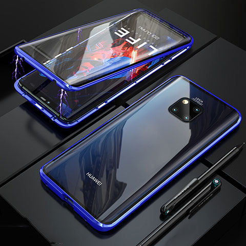 Coque Rebord Bumper Luxe Aluminum Metal Miroir 360 Degres Housse Etui Aimant T10 pour Huawei Mate 20 Pro Bleu