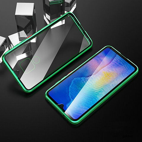 Coque Rebord Bumper Luxe Aluminum Metal Miroir 360 Degres Housse Etui Aimant T10 pour Huawei Mate 20 Vert